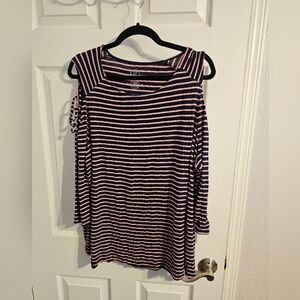 Navy and Pink Striped Long Sleeve Top